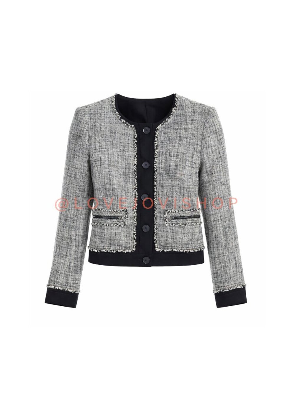 Blazer | NWT Rachel Zoe Collection Tweed Button Front Fringe Black White Classic